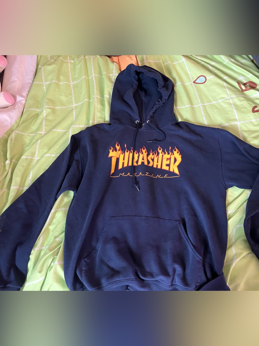 Thrasher Navy Blue Hoodie with Orange Flame Logo size Medium